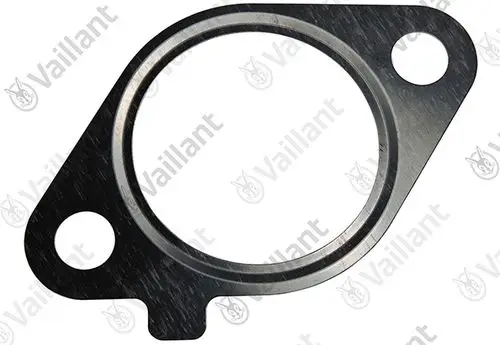 Dichtung von Vaillant, ovales Metallteil mit zwei Bohrungen, eine rund und eine ovale, zur Abdichtung von Verbindungen in Heizsystemen.